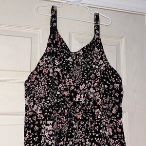 black jumpsuit with flowers